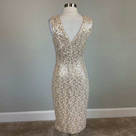Eliza J Sequined Sleeveless Midi Sheath Cocktail Dress Sparkly Gold Size 4 - Picture 7 of 13